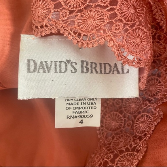 David's Bridal Orange Short Lace Dress Size 4 - Picture 3 of 4